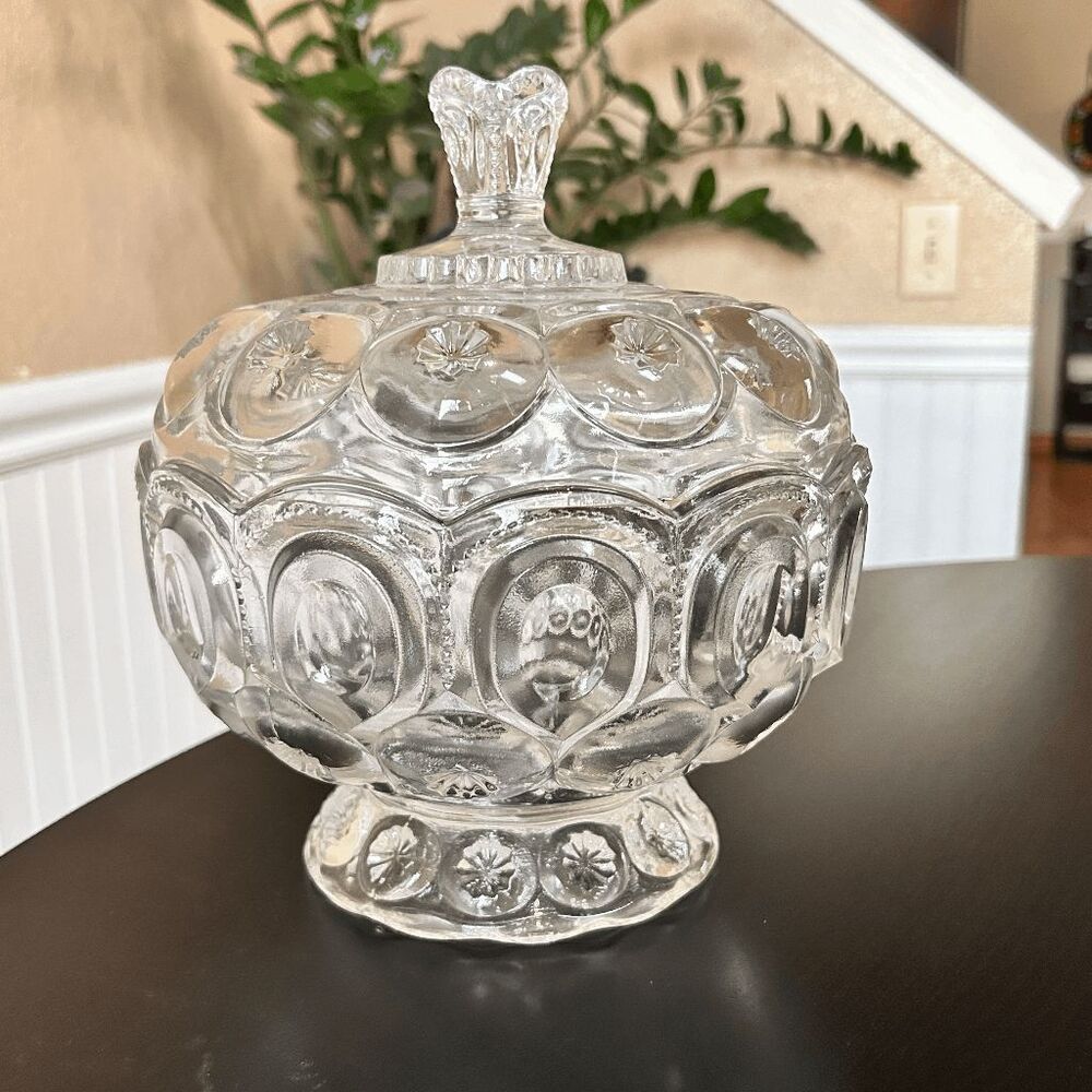 Vintage L.E. Smith Mould Weishar Glass Crystal Moon and Star Ex-Large Short Cand